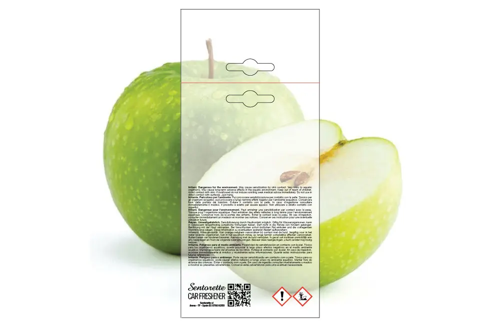 Customized car air freshener packaging template, fragrance:﻿ Green Apple – downloadable resource for personalized car deodorant packaging