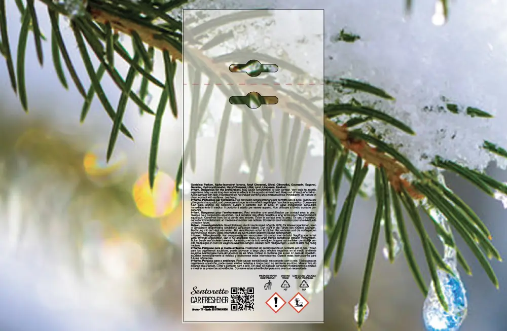 Customized car air freshener packaging template, fragrance:﻿Winter Tree Wellness