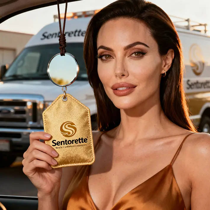 Auto-Lufterfrischer als olfaktorische Firmenkommunikation, positives Andenken für Kunden nach Lieferungen und Transport